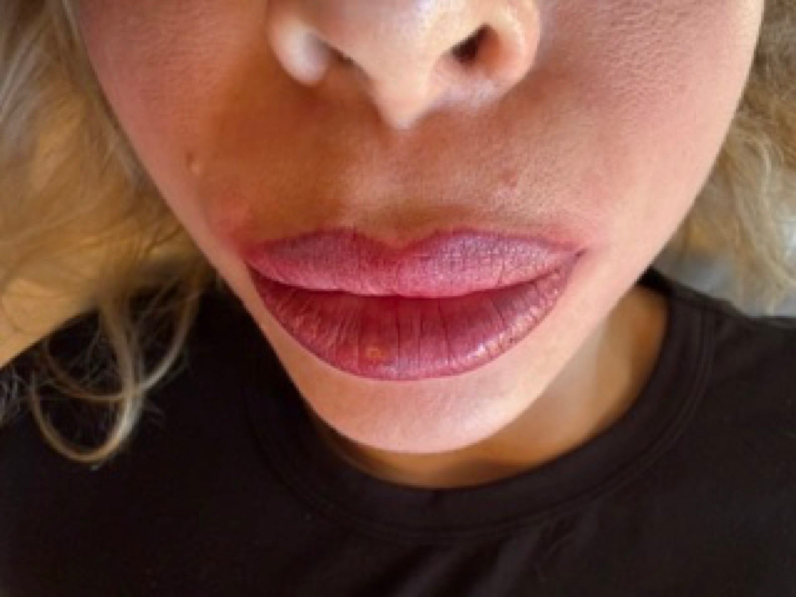 Healed lip blush close-up at BonBrow Aliso Viejo — soft berry tint with natural texture